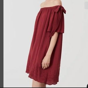 LOFT Off Shoulder Tie Dress With Eyelet Hem XS Petite